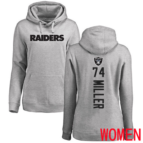 Oakland Raiders Ash Women Kolton Miller Backer NFL Football 74 Pullover Hoodie Sweatshirts